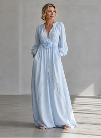 Kasia | Elegancka Sukienka Maxi z Wysokim Stanem 3D Kwiatowa