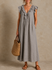 Josette | Sukienka maxi z falbanką i dekoltem w serek