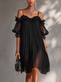 Céline | Długa Sukienka Chiffon z Dekoltem w Serek